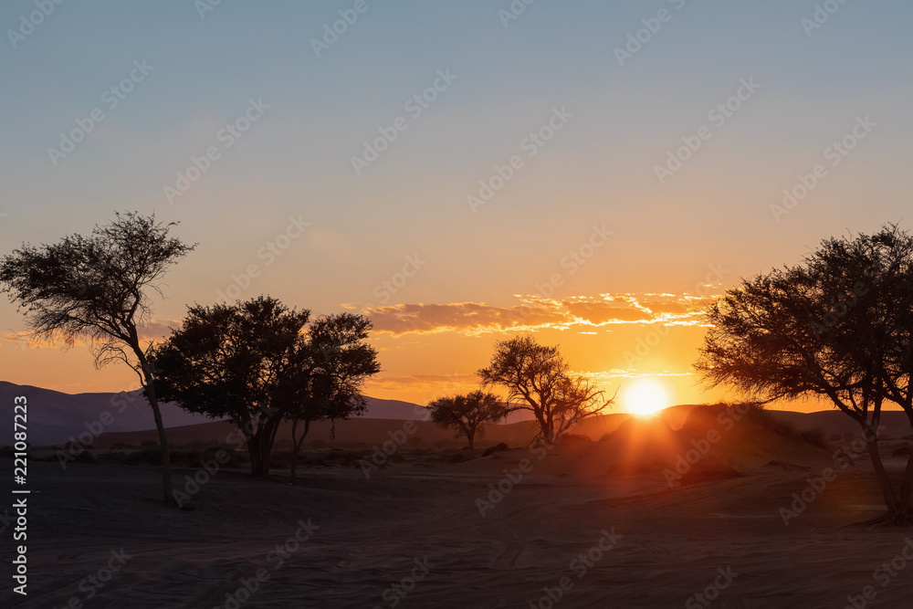 sunrise landscape Hidden Vlei in Namibia, Africa