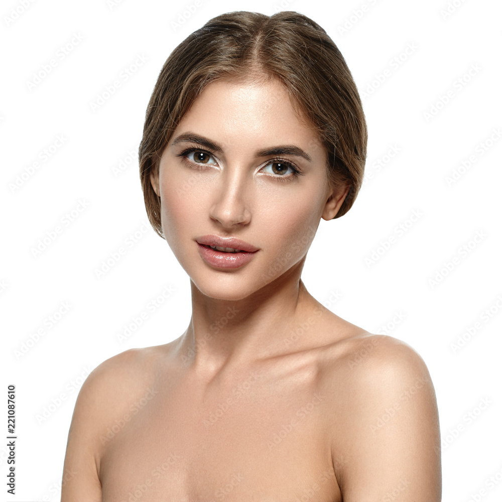 Beautiful woman face with healthy skin and beauty eyes lips brunette Beautiful woman face with healthy skin and beauty eyes lips brunette