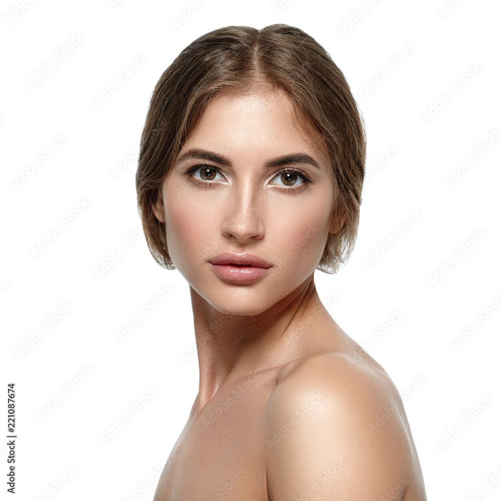 Beautiful woman face with healthy skin and beauty eyes lips brunette Beautiful woman face with healthy skin and beauty eyes lips brunette