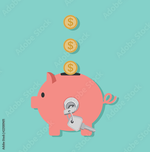 piggy bank with coin and key lock for save money