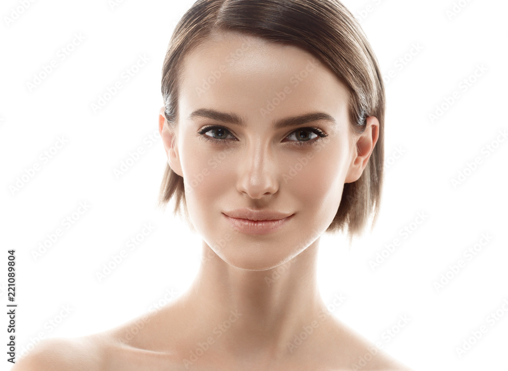 Beautiful woman face with healthy skin and beauty eyes lips brunette Beautiful woman face with healthy skin and beauty eyes lips brunette