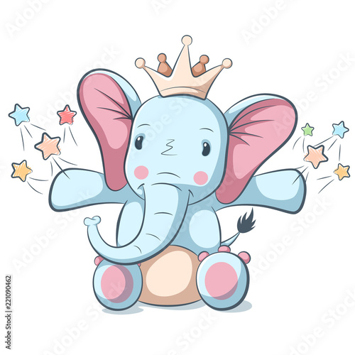 Cute, funny elephant character. Illustrations for printing on T-shirts. Vector eps 10