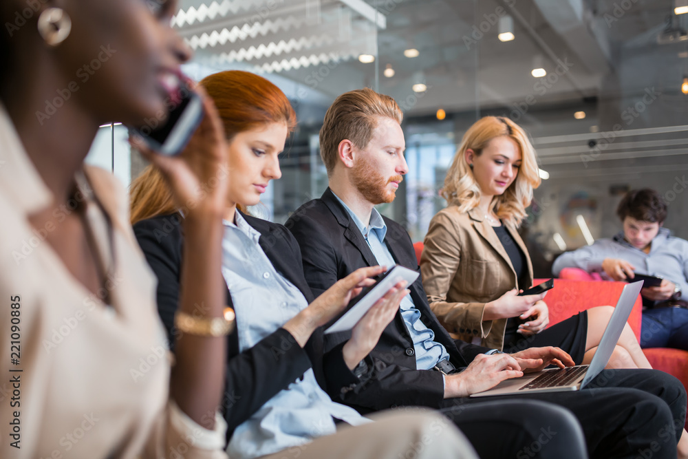 Business people conversation. Technology at hand