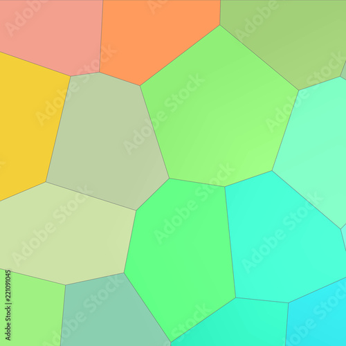 Orange, green and blue bright Giant Hexagon in square shape background illustration.