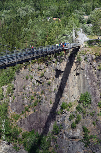 The famous suspension bridge over the valley to Vemork Power Plant Rjukan Norway. Important place during WW2 and in Norwegian industrial history and Telemark sabotasje
 photo