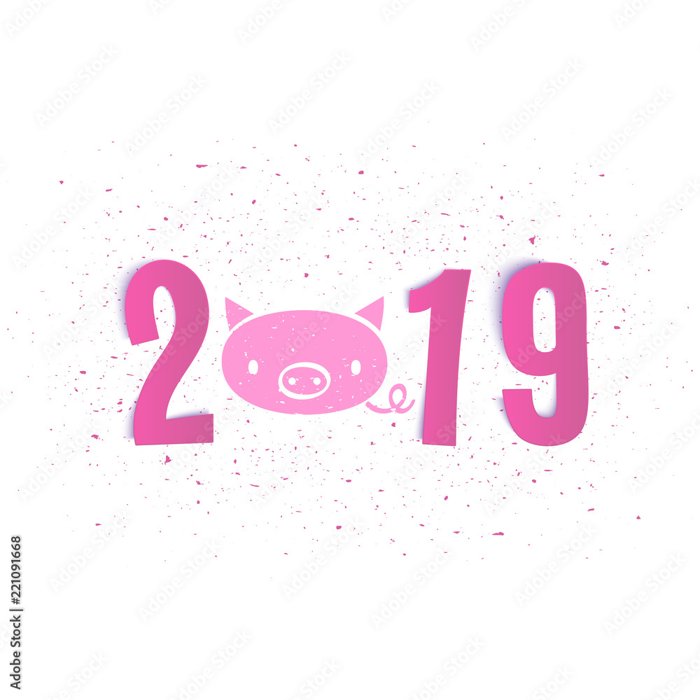 New year of the pig 2019 cute postcard, realistic paper letters, vector illustration New year of the pig 2019 cute postcard, realistic paper letters, vector illustration