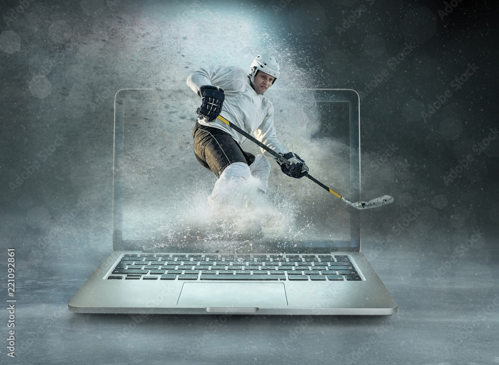 Fototapeta premium Caucasian ice hockey Players in dynamic action in a professional