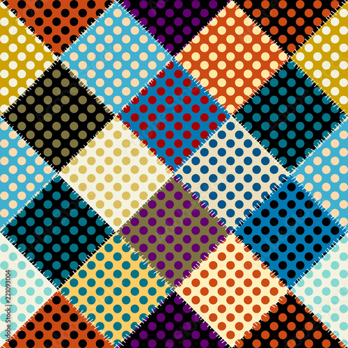 Seamless geometric pattern. Classic polka dot pattern in a patchwork collage style. Vector image. photo