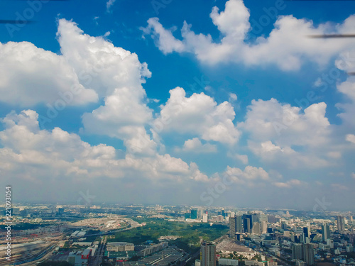 Bangkok city building business district with sky cloud aerial view