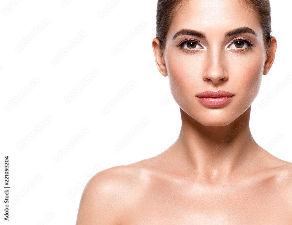 Beautiful woman face with healthy skin and beauty eyes lips brunette Beautiful woman face with healthy skin and beauty eyes lips brunette
