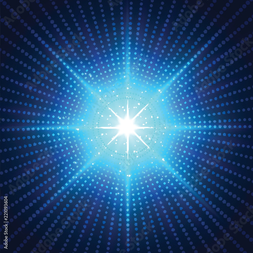 Abstract technology futuristic blue neon radial light burst effect on dark background.