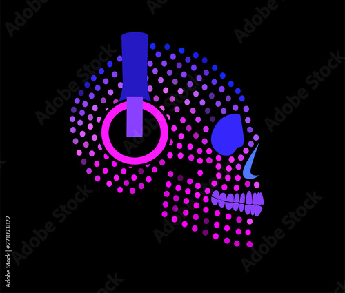 Sugar skull icon dots, neon halftone color background