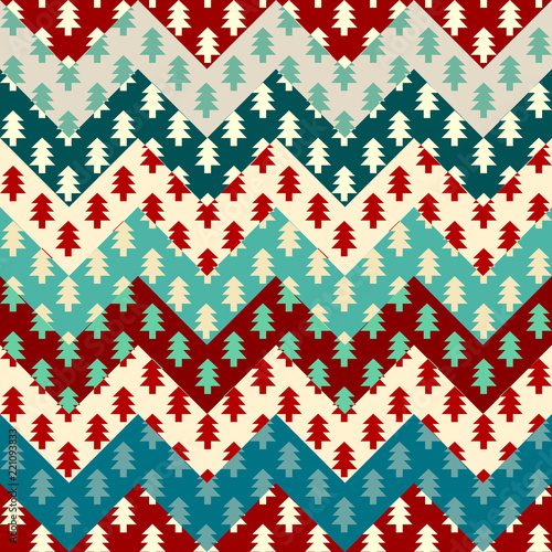 Christmas trees seamless pattern in a patchwork style. Vector illustration.
