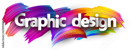Graphic design paper banner with colorful brush strokes.