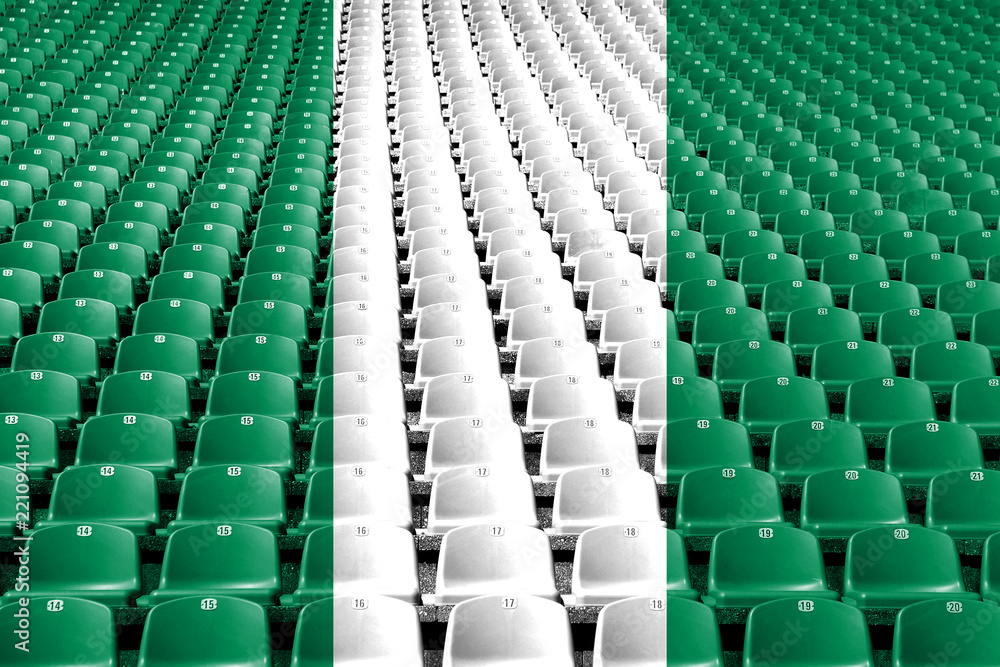 Fototapeta premium Nigeria flag stadium seats. Sports competition concept.