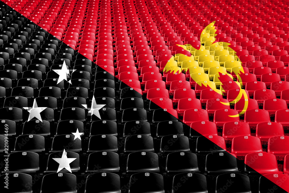 Fototapeta premium Papua New Guinea flag stadium seats. Sports competition concept.
