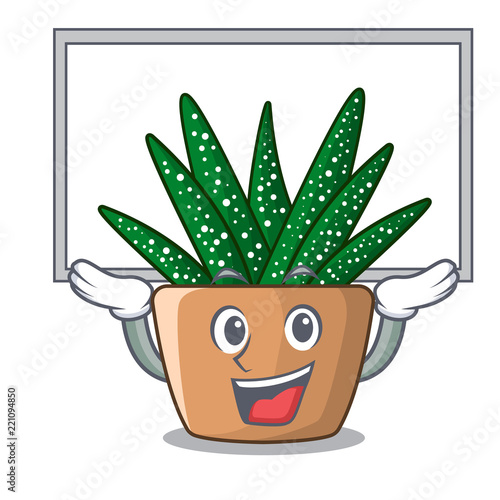 Up board mini zebra cactus on cartoon pot