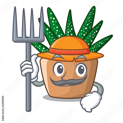 Farmer mini zebra cactus on cartoon pot
