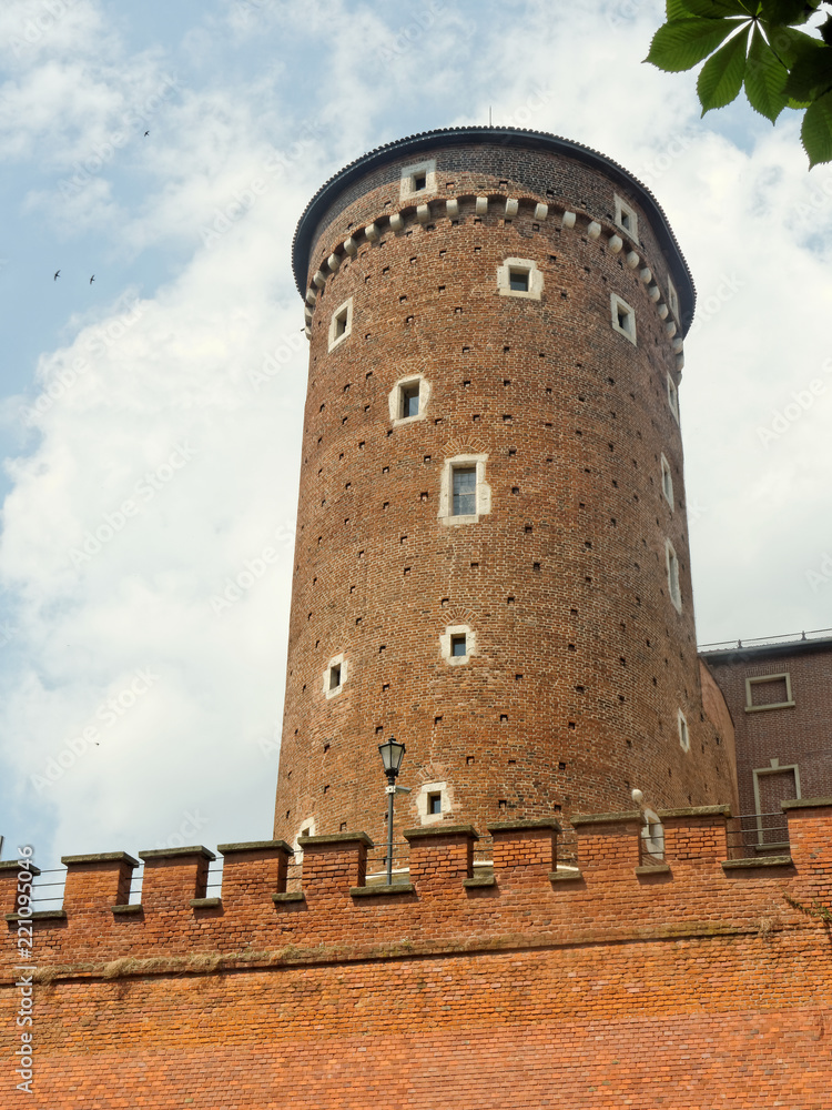 Wawel Royal Castle, Krakow, Poland. Senators Tower behind defensive walls.