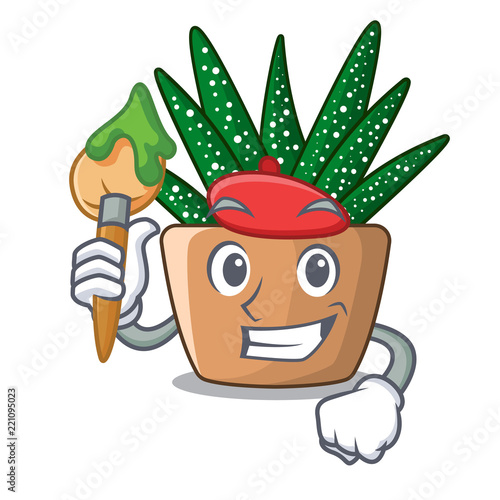 Artist mini zebra cactus on cartoon pot