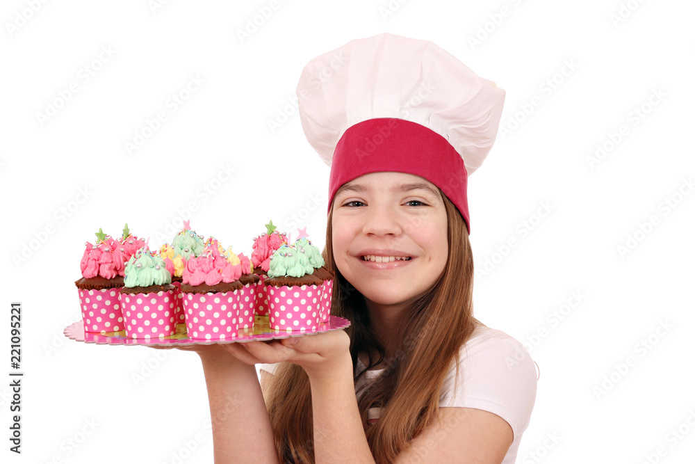 beautiful little girl cook with muffins dessert beautiful little girl cook with muffins dessert