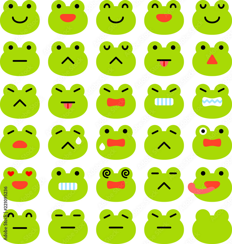 Plakat Zestaw ikon wyrazu twarzy żaby