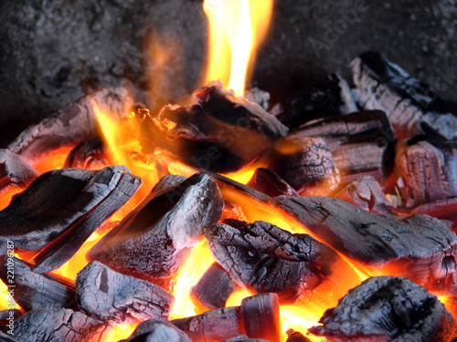 Birch coals burn with a bright flame