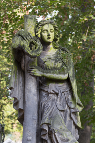 Historic Statue on the mystery old Prague Cemetery, Czech Republic © Kajano