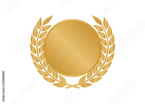 Circular vector winner emblems. Laurel wreaths and ribbon rosettes vector