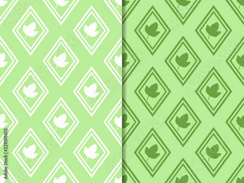 seamless geometric abstract pattern with floral motive rhombus and leave