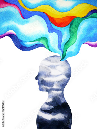 human head spirit powerful energy connect to the universe power abstract art watercolor painting illustration design hand drawn photo