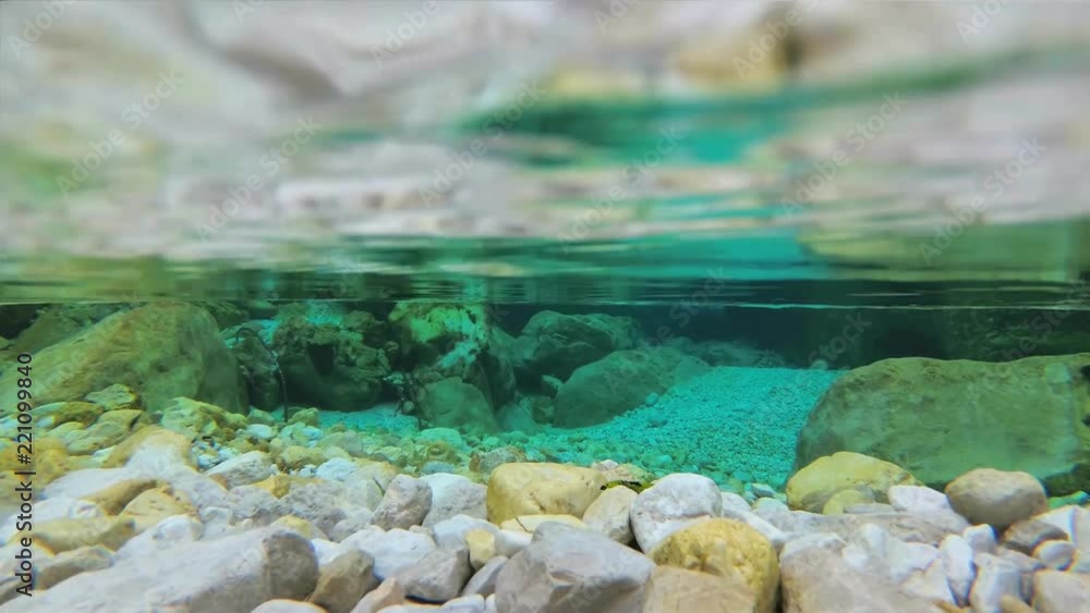Underwater: Amazing mountain river and turquoise water. 60fps, UHD Underwater: Amazing mountain river and turquoise water. 60fps, UHD