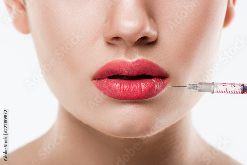 portrait of attractive girl with pink lips, isolated on white for fashion shoot