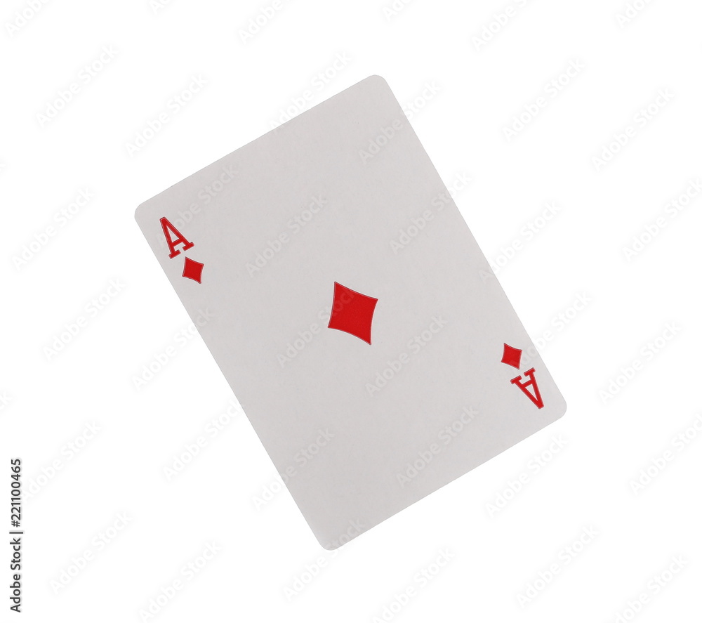 Playing card, ace of diamonds isolated on white background with clipping path