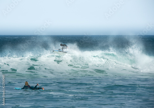 Surfer Riding Wave  Fistral beach  Newquay  Cornwall