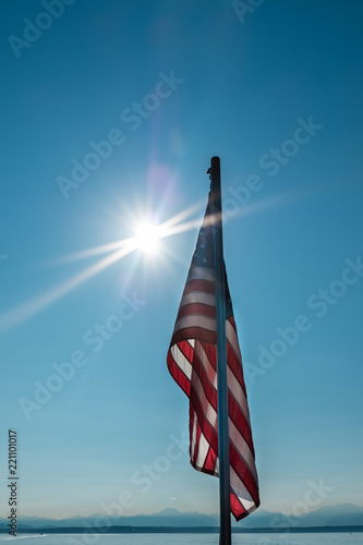 USA Flag with bright sun