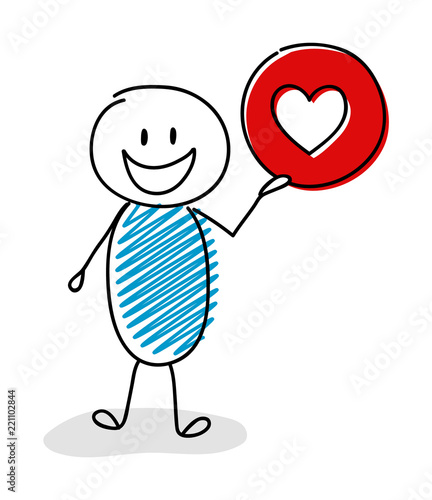 Happy stickman with heart - love (social media) icon. Vector.