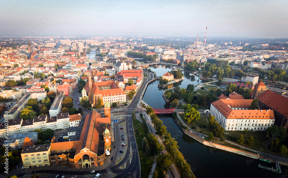 Obraz premium aerial view of famous polish city Wroclaw