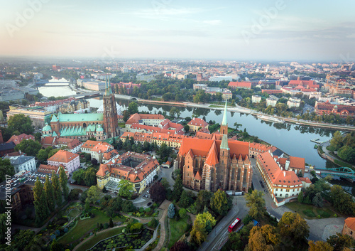 Wroclaw View at Tumski island and Cathedral of St John the Baptist. Poland.