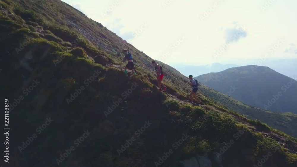 CARPATHIAN, UKRAINE - 15 AUGUST 2018: Group trail Chornohora 2018 drone footage CARPATHIAN, UKRAINE - 15 AUGUST 2018: Group trail Chornohora 2018 drone footage