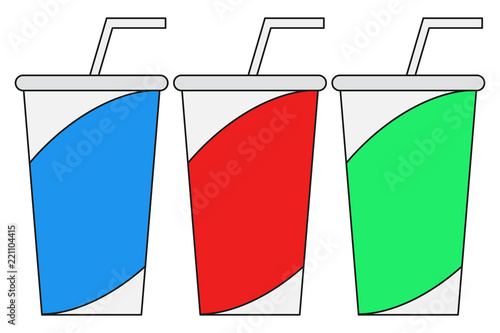 Vasos con pajita de color azul, rojo y verde.