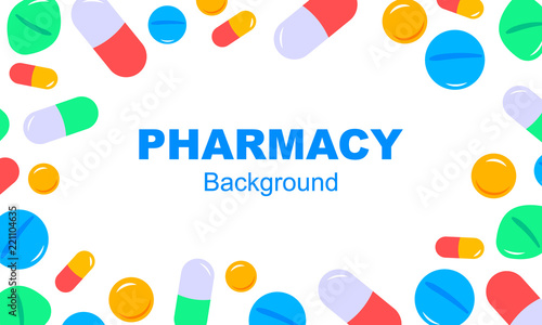Horizontal pharmacy background in flat style. Vector illustration. Space for text