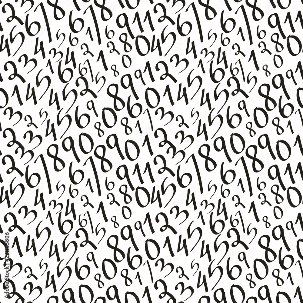graphic hand written numbers seamless pattern in black and white Stock ...