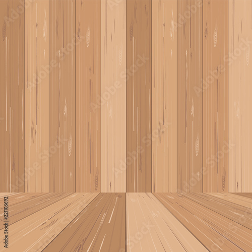 Empty wooden room space for background. Vector.