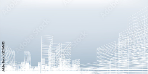 Abstract wireframe city background. Perspective 3D render of building wireframe. Vector. © Lifestyle Graphic