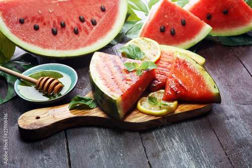 Ripe Healthy Organic Grilled Watermelon with Honey.