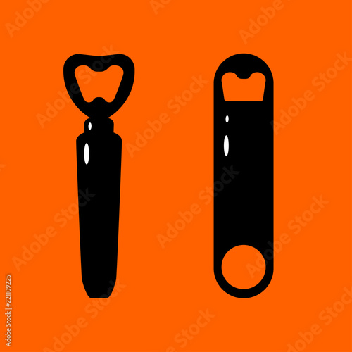 Vector illustration of  2 cap catcher beer opener in black color with orange background