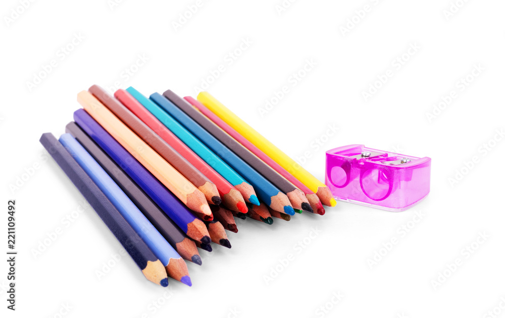 Fototapeta premium Color pencils isolated on white background close up with Clipping path.Beautiful color pencils