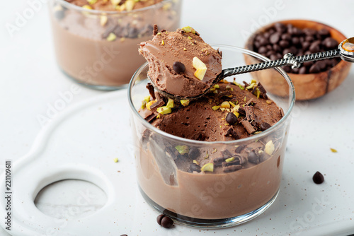 Chocolate mousse in a glasses. photo
