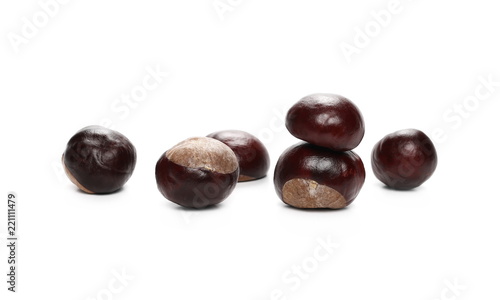 Wild chestnuts isolated on white background